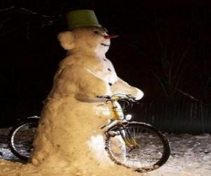 пазл Снеговик в велосипед